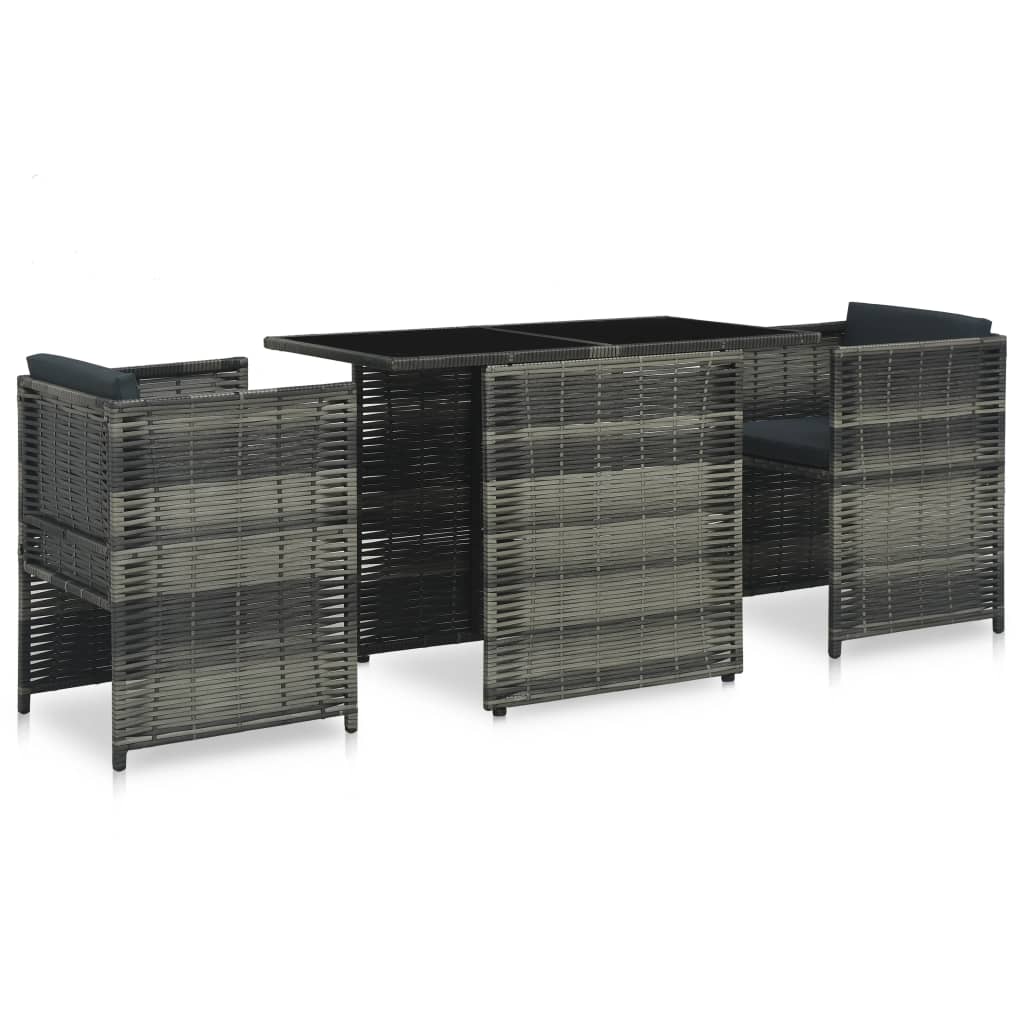 Ensemble de bistro 3 pcs avec coussins Résine tressée Gris - XIOS