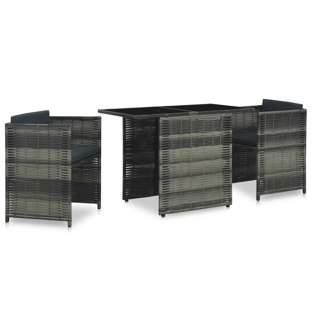 Ensemble de bistro 3 pcs avec coussins Résine tressée Gris - XIOS