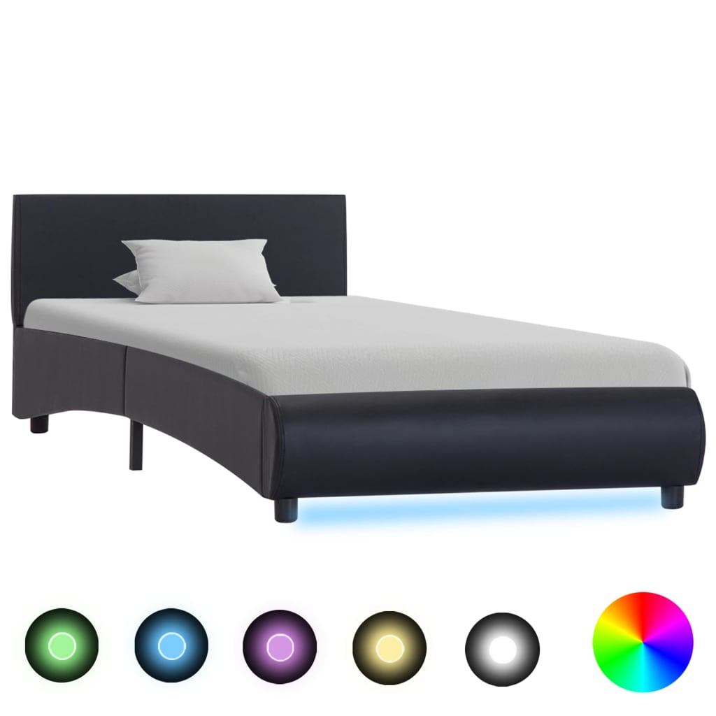 Cadre de lit avec LED sans matelas noir similicuir 90x200 cm - XIOS