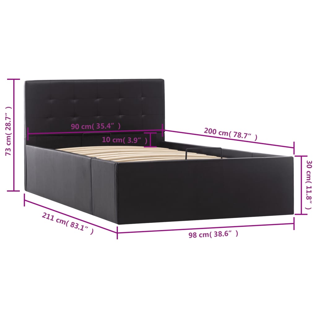 Cadre de lit à rangement hydraulique Noir Similicuir 90x200 cm - XIOS