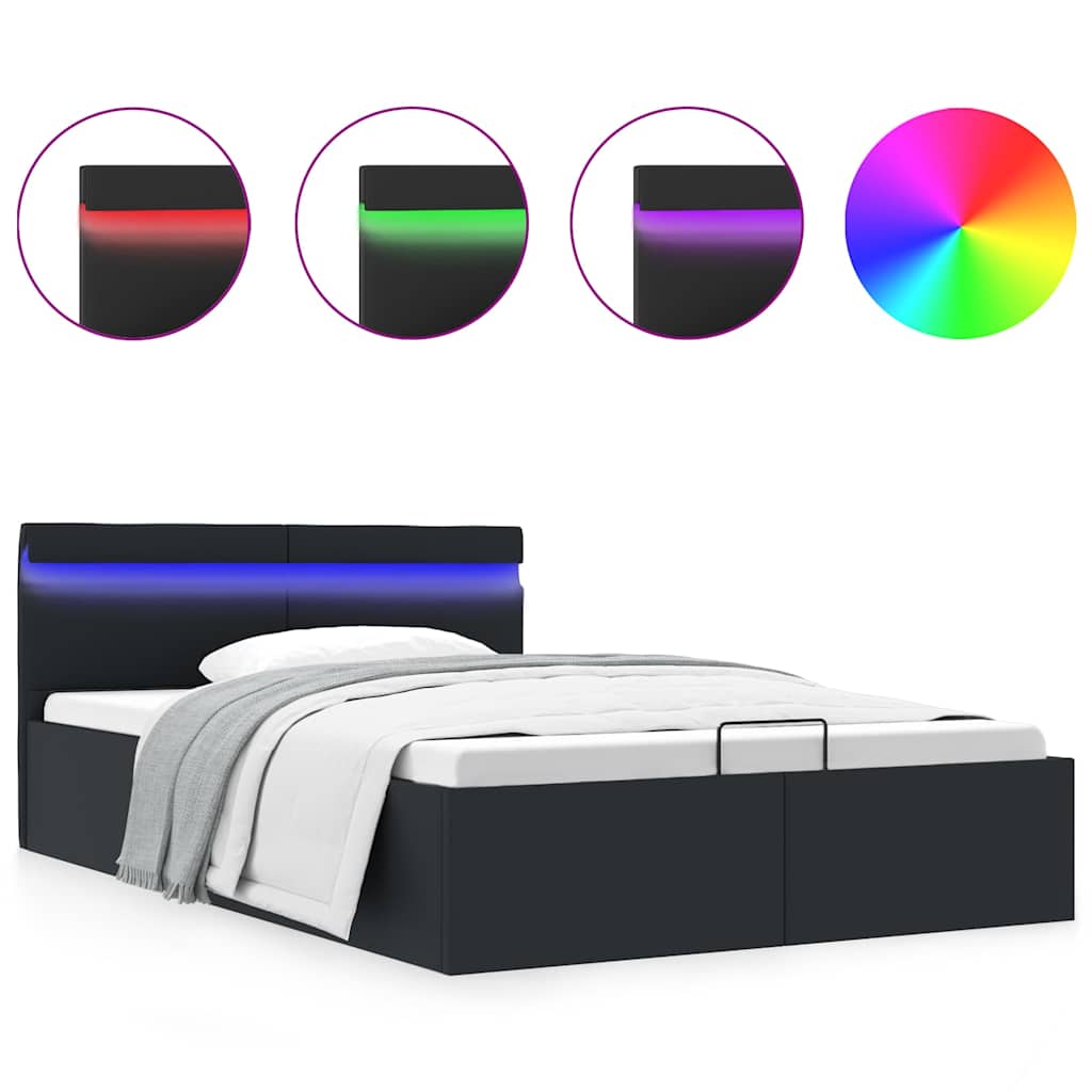 Cadre de lit à rangement hydraulique sans matelas avec LED noir - XIOS