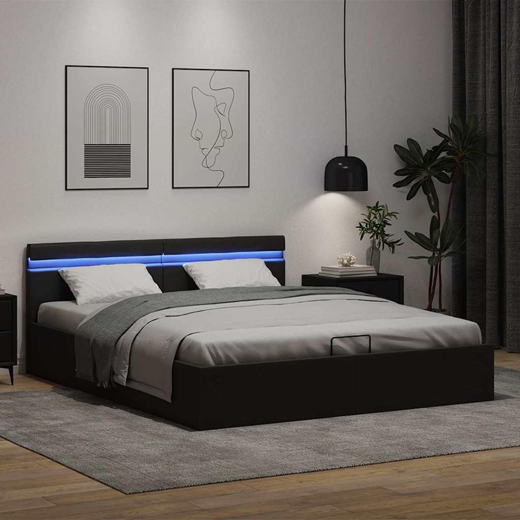 Cadre de lit à rangement hydraulique sans matelas avec LED noir - XIOS