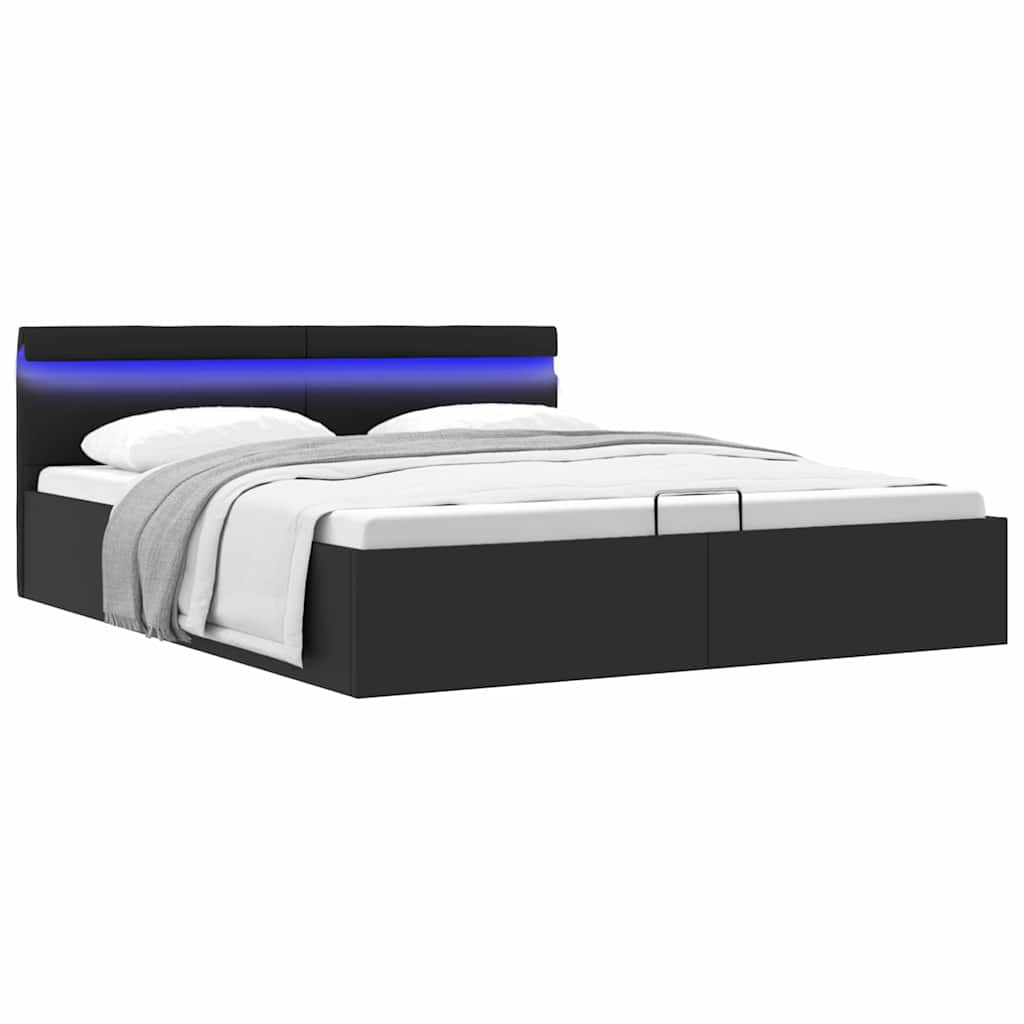 Cadre de lit à rangement hydraulique sans matelas avec LED noir - XIOS