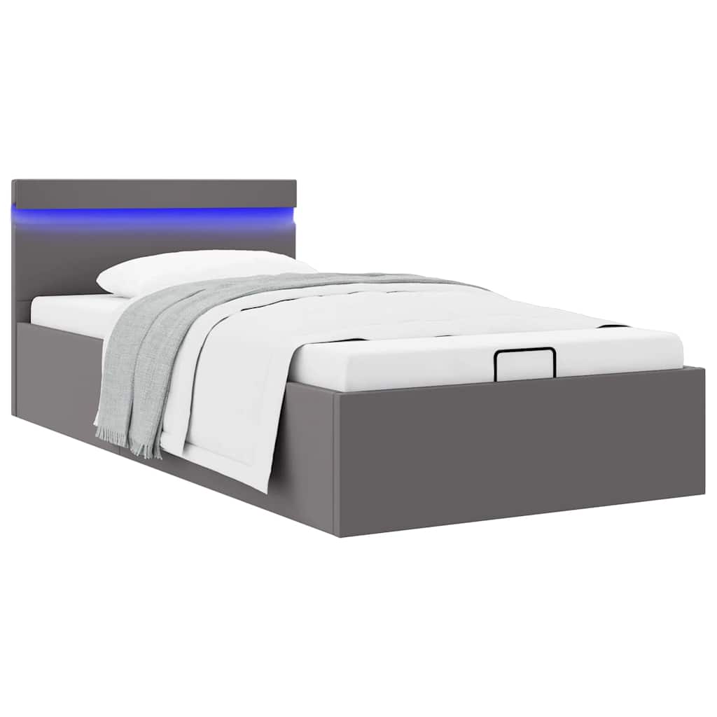 Cadre de lit à rangement avec LED Gris Similicuir 90x200 cm - XIOS