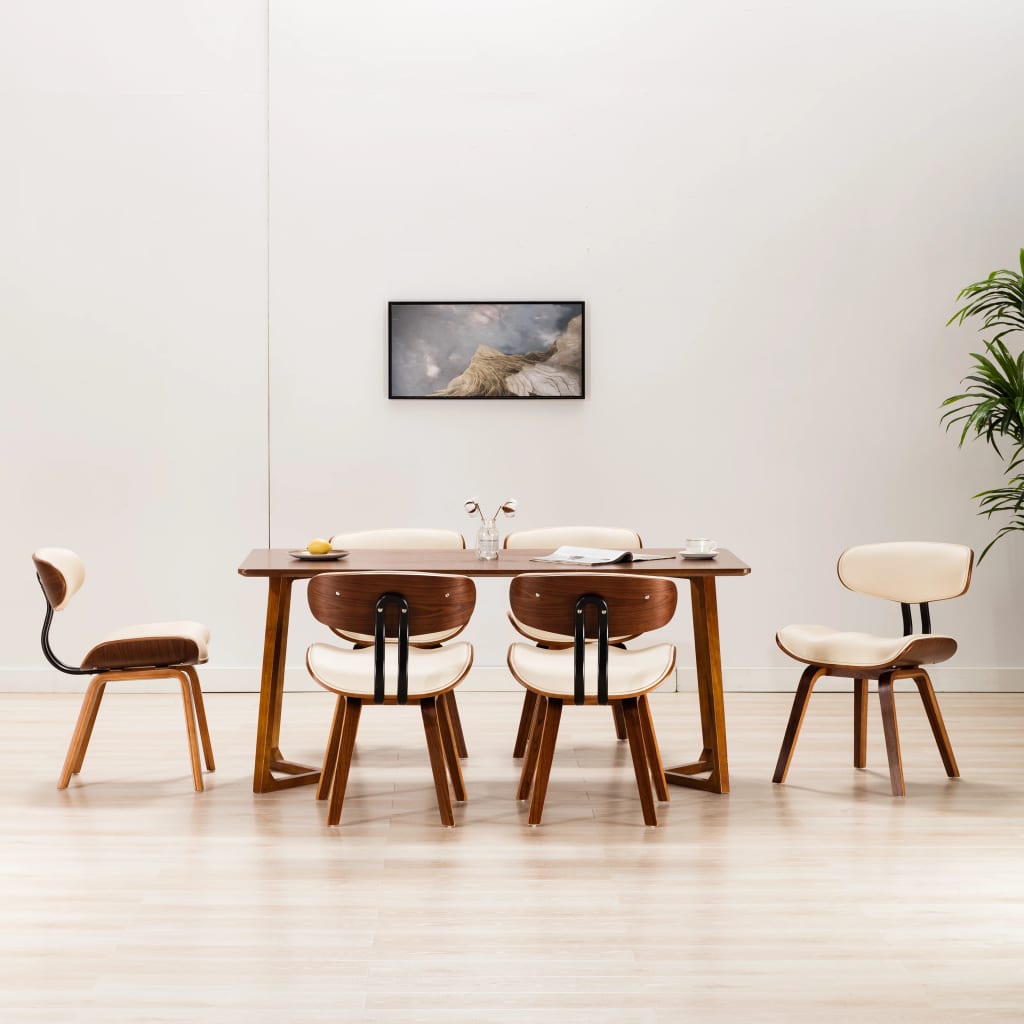 Chaises à manger lot de 6 crème bois courbé et similicuir - XIOS