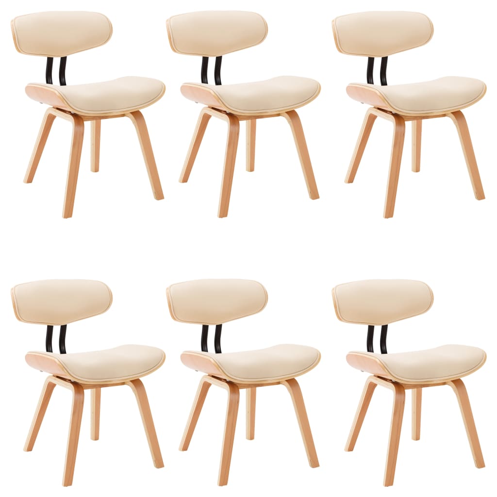 Chaises à manger lot de 6 crème bois courbé et similicuir - XIOS