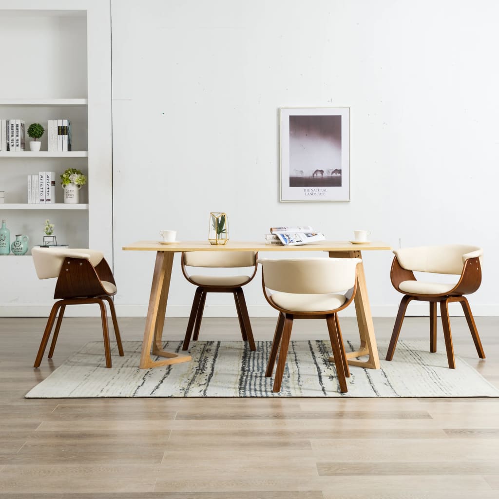 Chaises à manger lot de 4 crème bois courbé et similicuir - XIOS