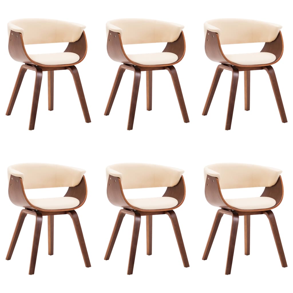 Chaises à manger lot de 6 crème bois courbé et similicuir - XIOS