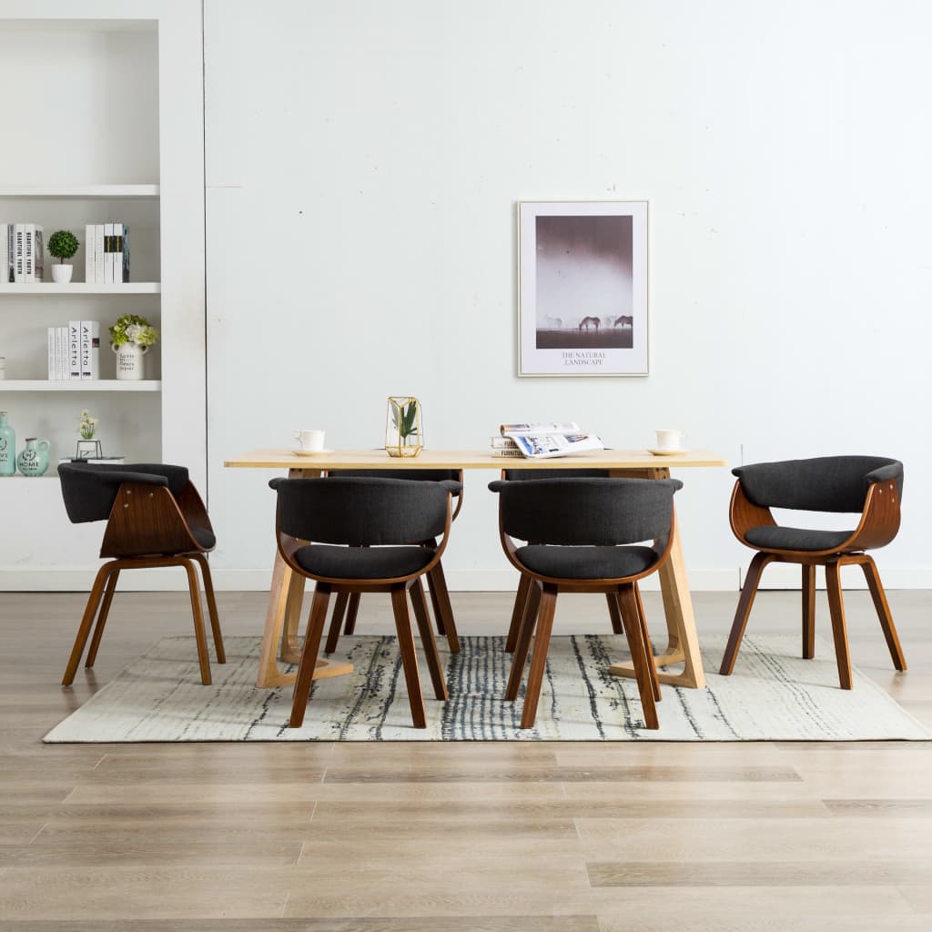 Chaises à manger lot de 6 gris bois courbé et tissu - XIOS