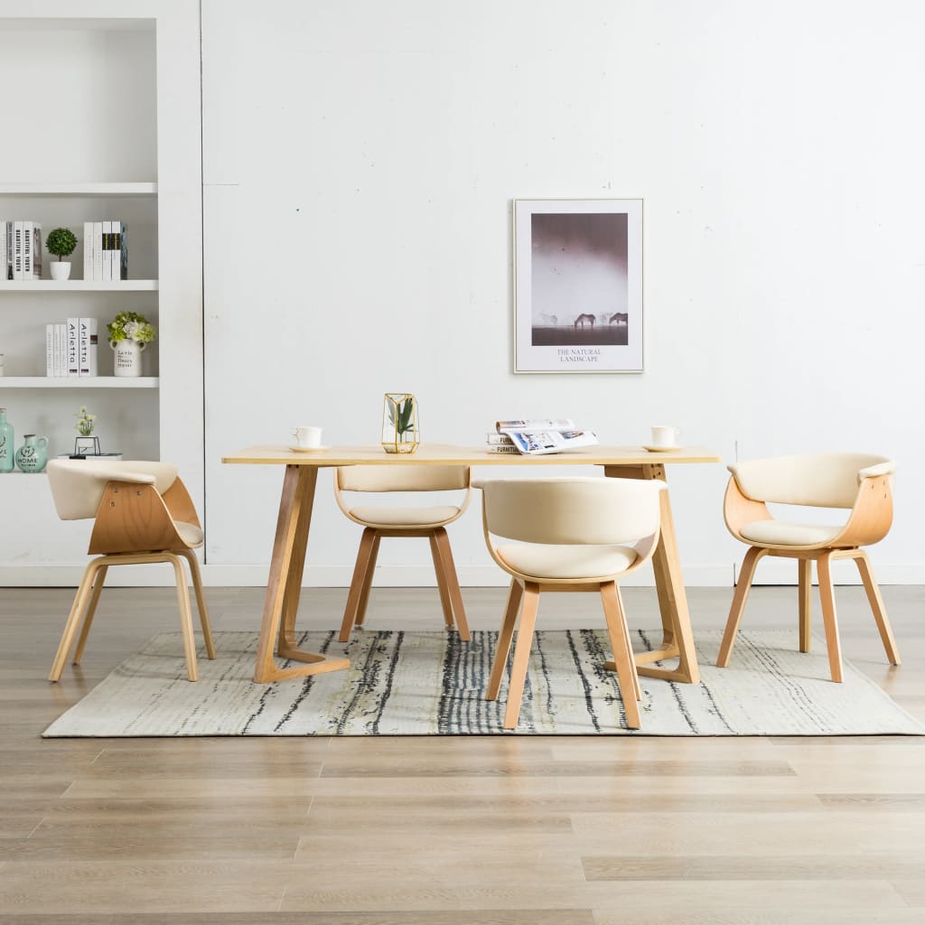 Chaises à manger lot de 4 crème bois courbé et similicuir - XIOS