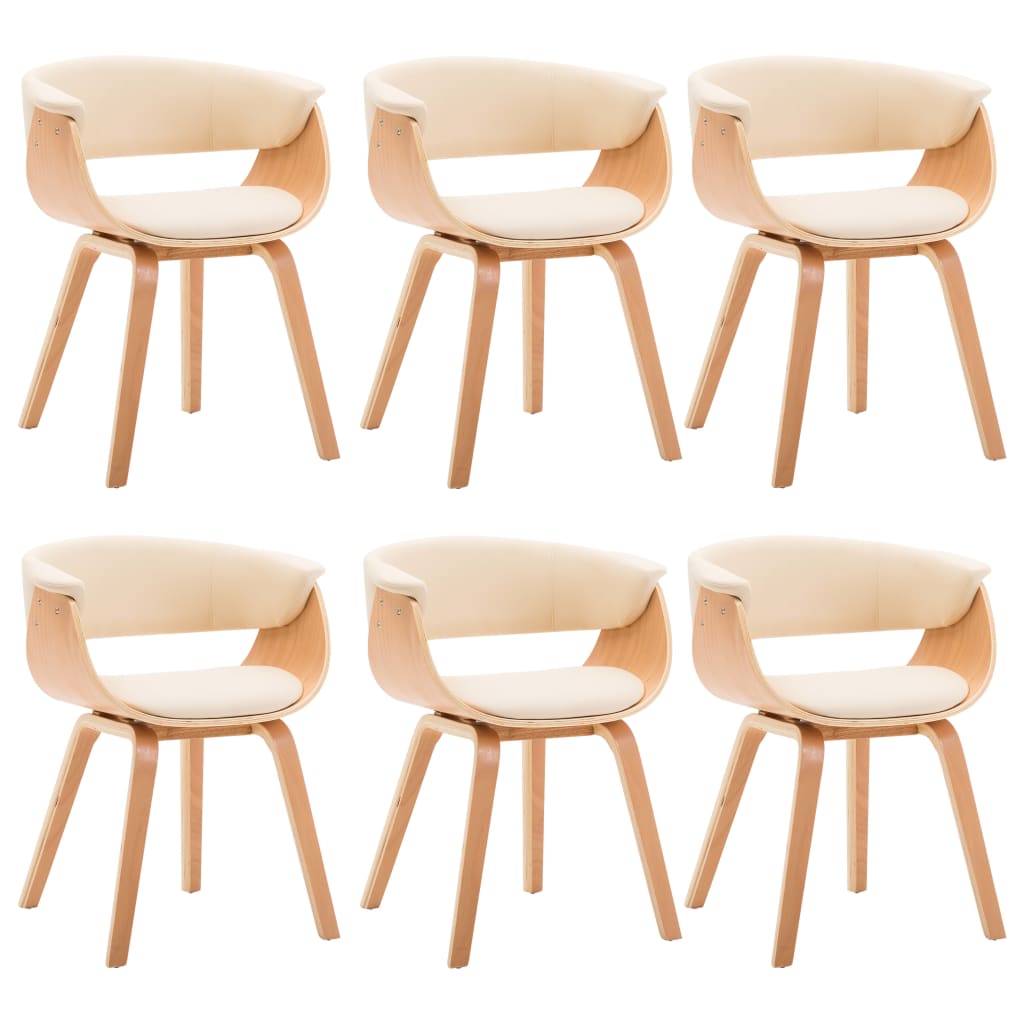 Chaises à manger lot de 6 crème bois courbé et similicuir - XIOS