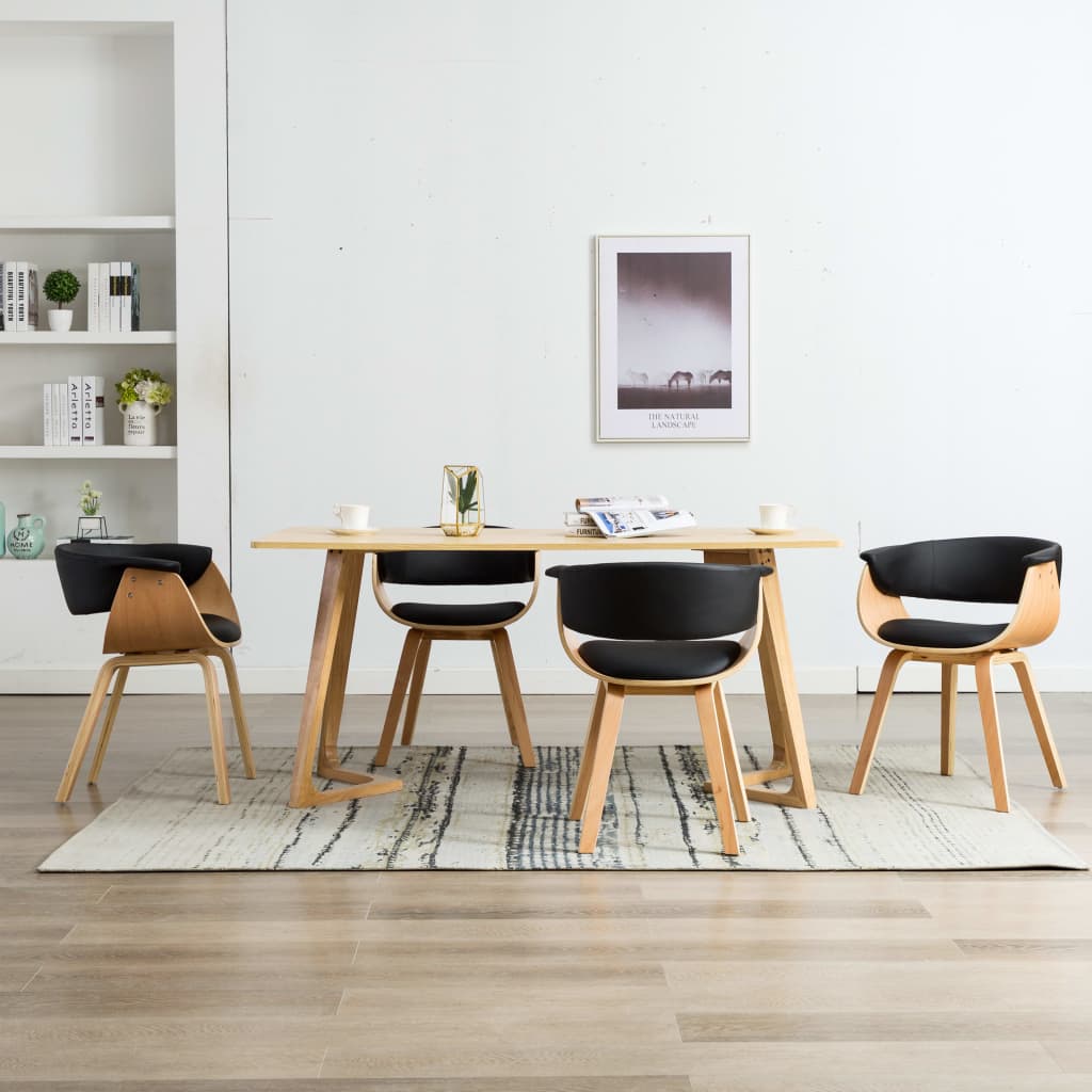 Chaises à manger lot de 4 noir bois courbé et similicuir - XIOS