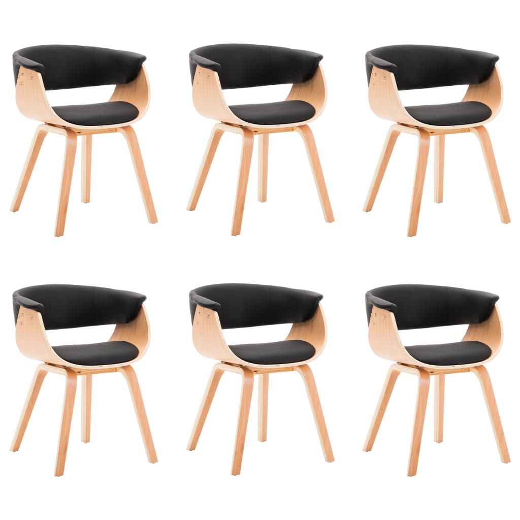 Chaises à manger lot de 6 noir bois courbé et similicuir - XIOS