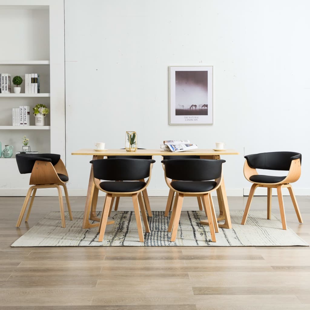Chaises à manger lot de 6 noir bois courbé et similicuir - XIOS