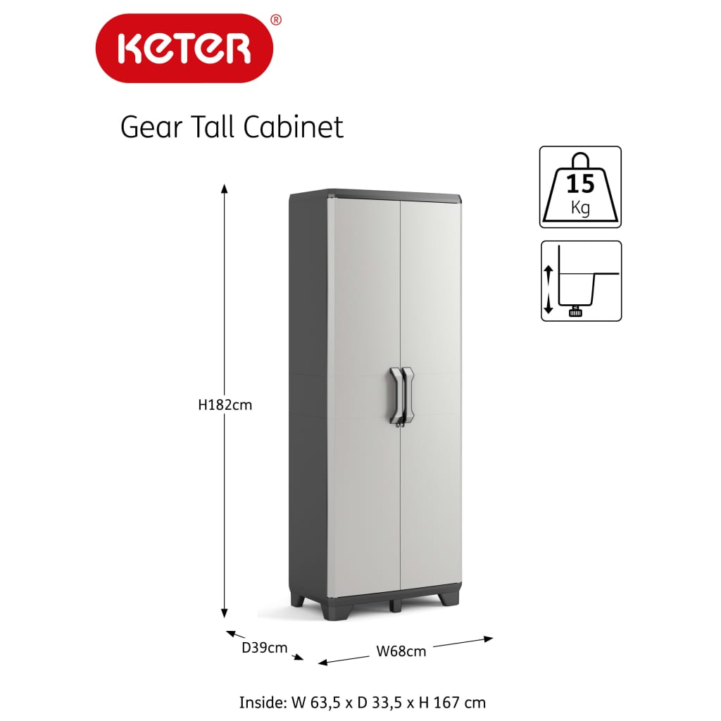 Armoire de rangement avec étagères Gear Noir et gris 182 cm