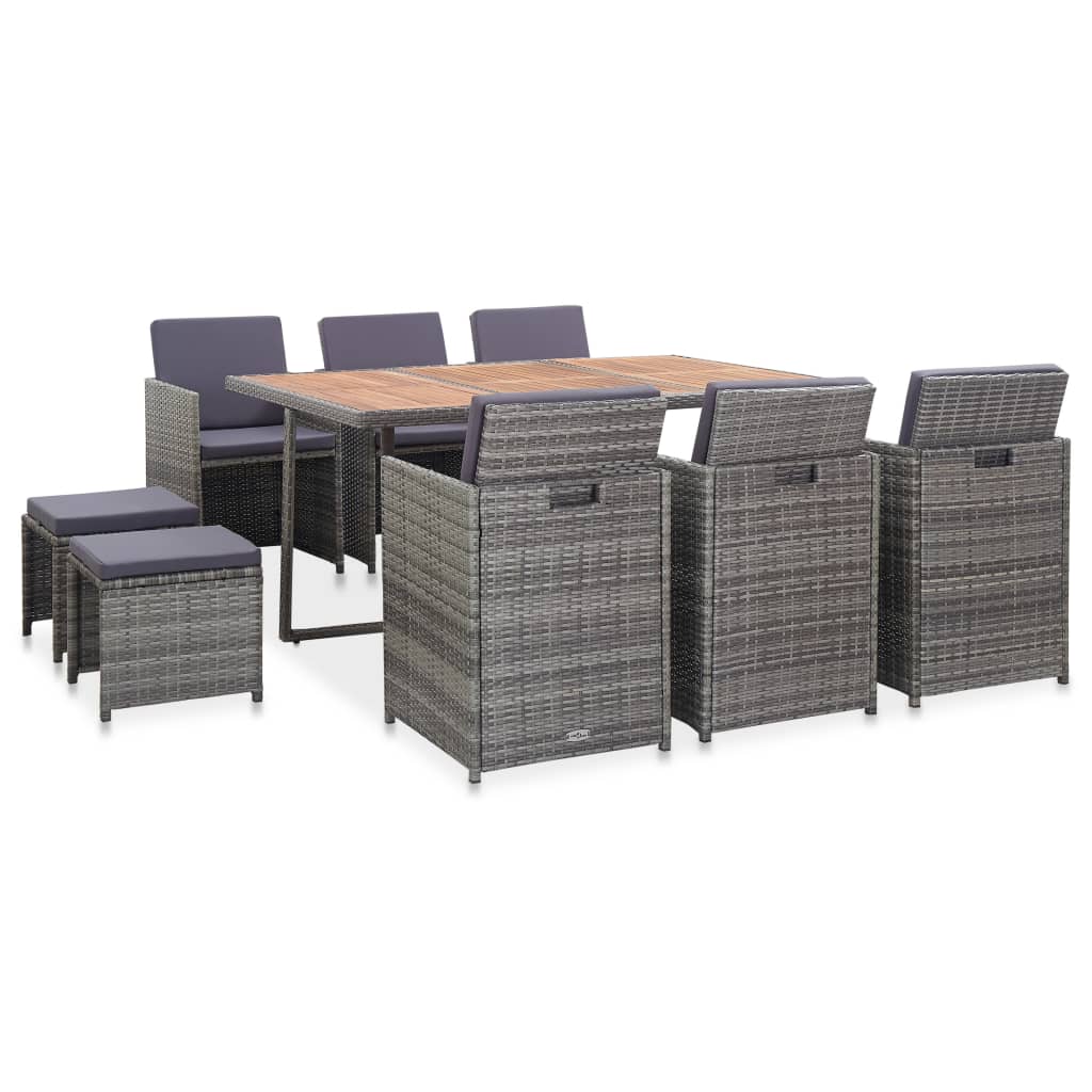 Salon de jardin 11 pcs Résine tressée bois d'acacia Anthracite - XIOS