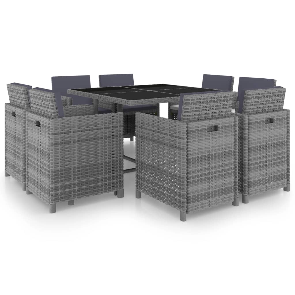 Ensemble à manger d'extérieur avec coussins 9pcs résine tressée - XIOS