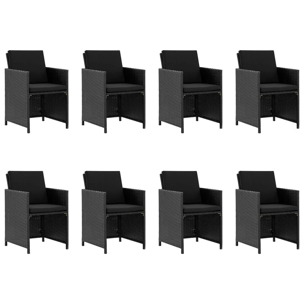Ensemble à manger d'extérieur 9pcs coussins résine tressée noir - XIOS