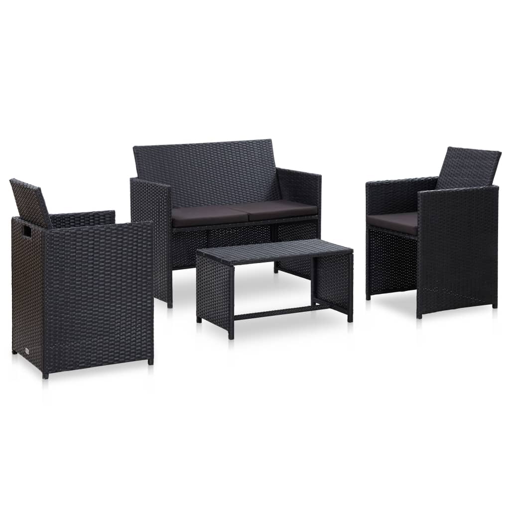 Salon de jardin 4 pcs avec coussins Résine tressée Noir - XIOS