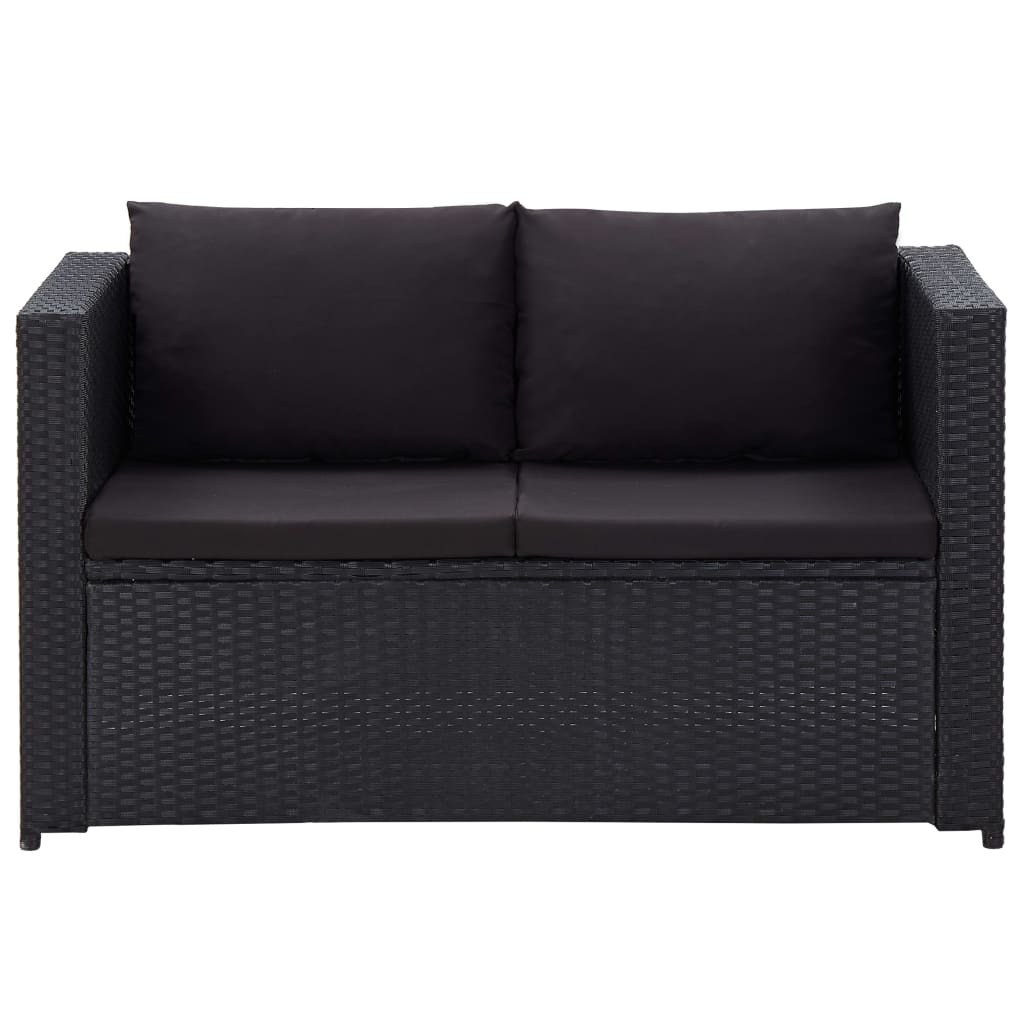 Salon de jardin 3 pcs avec coussins Résine tressée Noir