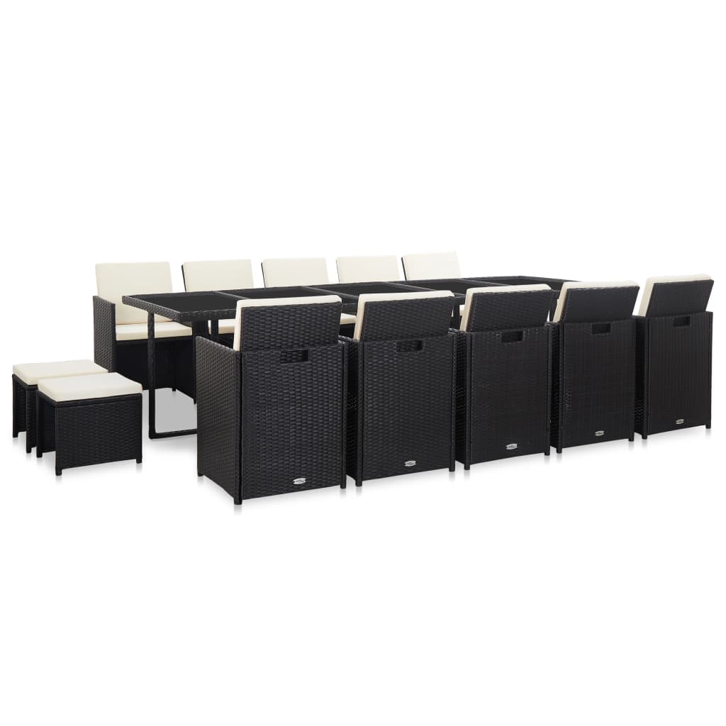 Ensemble à manger d'extérieur 15 pcs avec coussins rotin Noir - XIOS