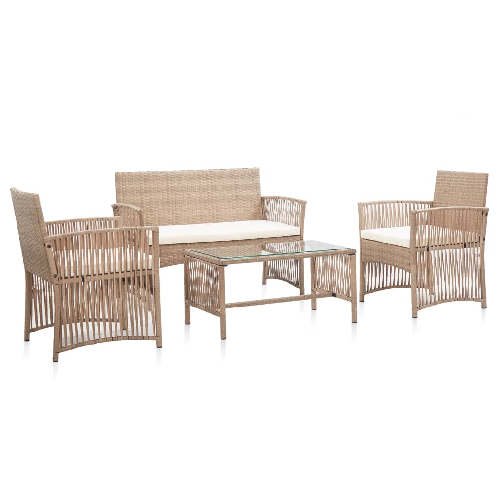 Salon de jardin 4 pcs avec coussins Résine tressée Beige - XIOS