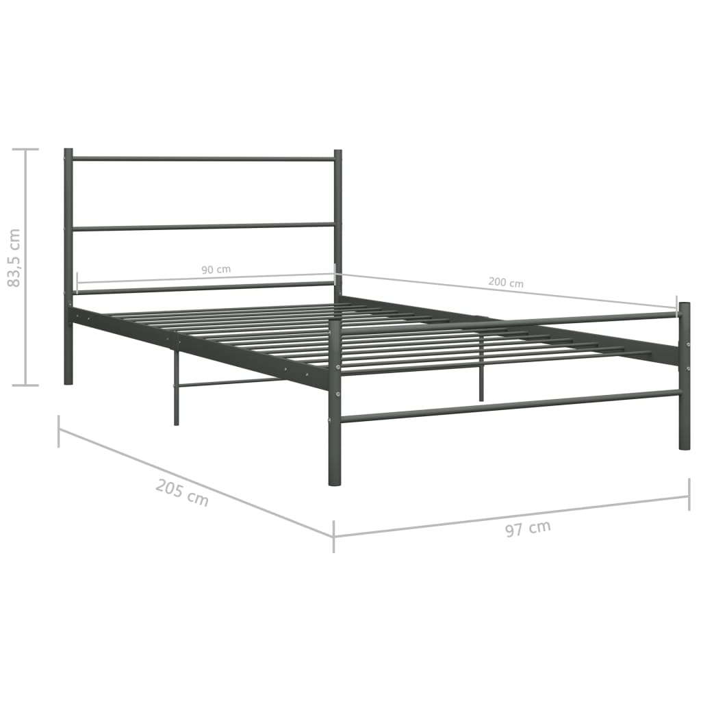 Cadre de lit sans matelas gris métal 90x200 cm - XIOS