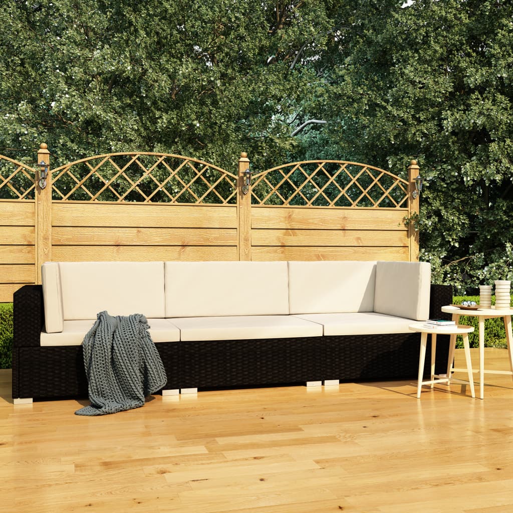 Salon de jardin 3 pcs avec coussins résine tressée noir - XIOS