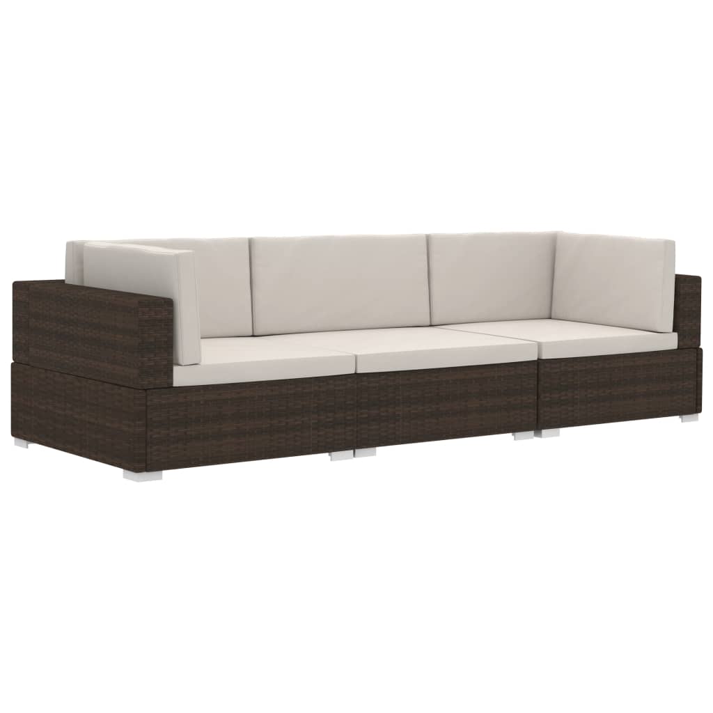 Salon de jardin 3 pcs avec coussins Résine tressée Marron - XIOS