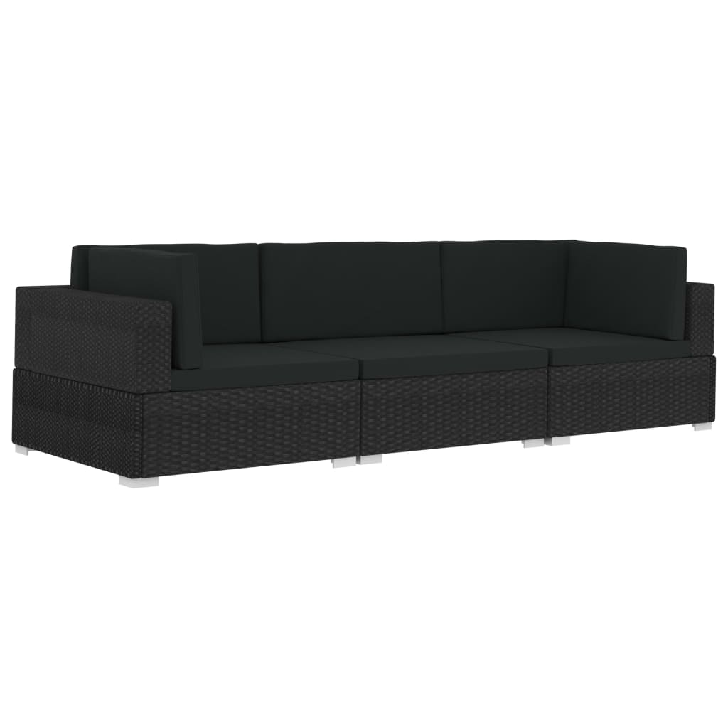 Salon de jardin 3 pcs avec coussins résine tressée noir - XIOS