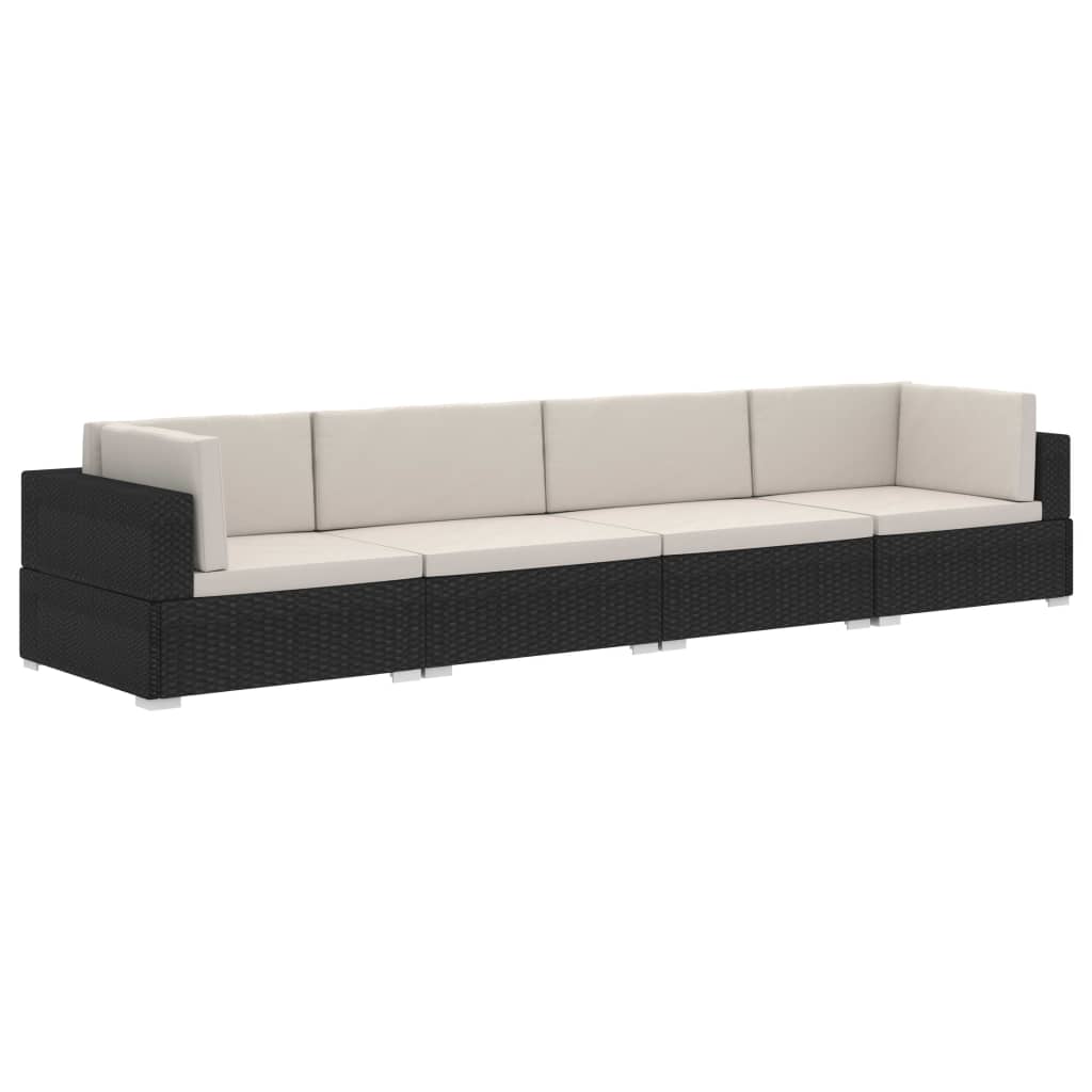 Salon de jardin 4 pcs avec coussins résine tressée noir - XIOS