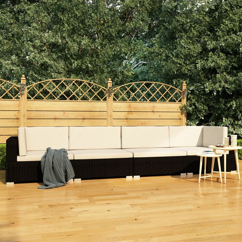 Salon de jardin 4 pcs avec coussins résine tressée noir - XIOS