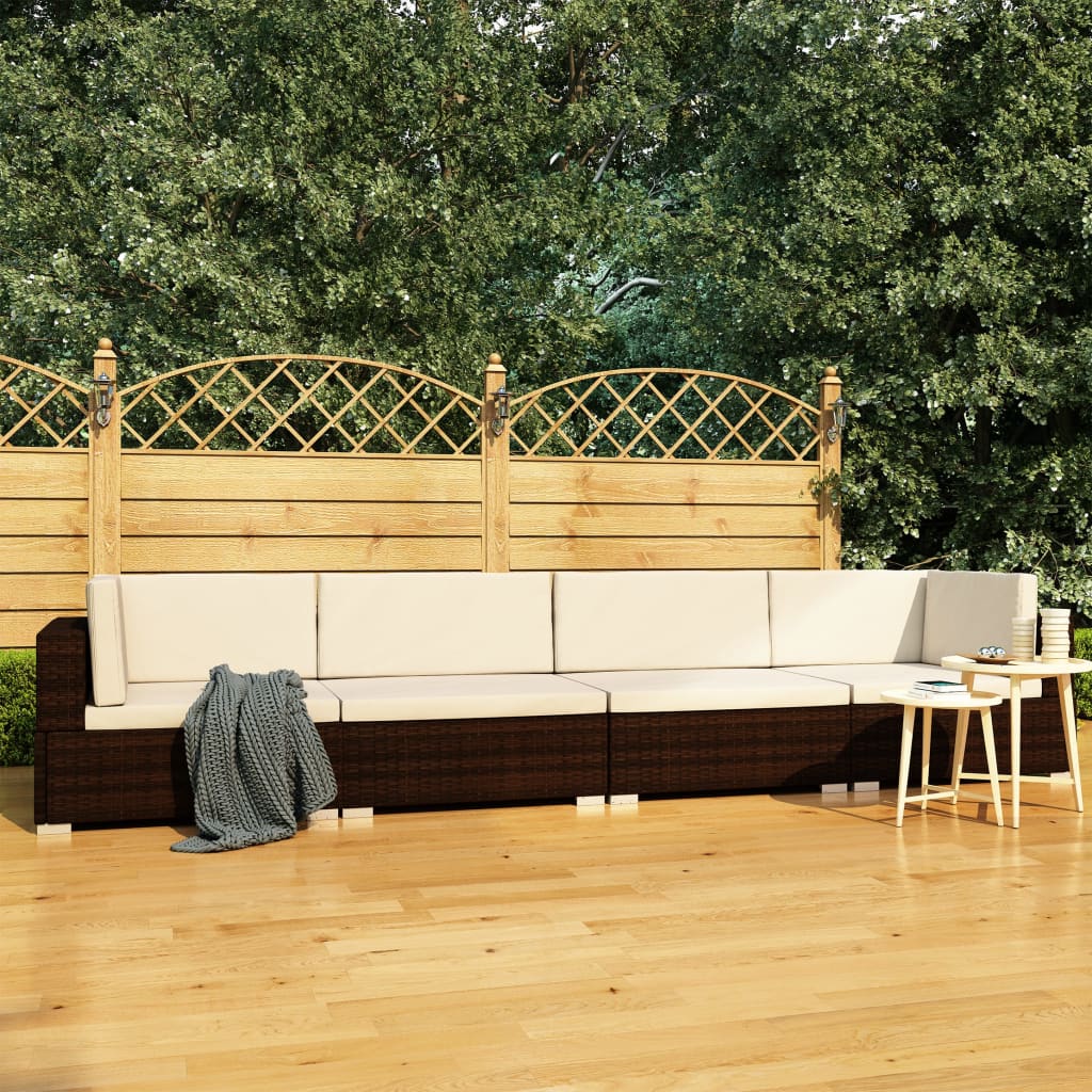 Salon de jardin 4 pcs avec coussins résine tressée marron - XIOS