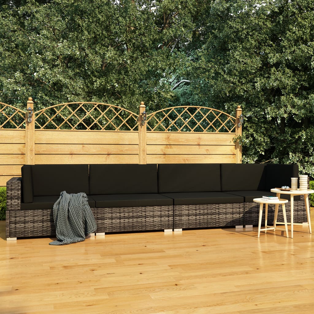 Salon de jardin 4 pcs avec coussins résine tressée gris - XIOS