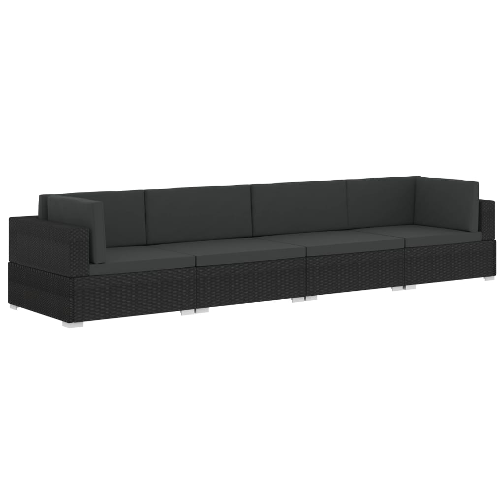 Salon de jardin 4 pcs avec coussins résine tressée noir - XIOS