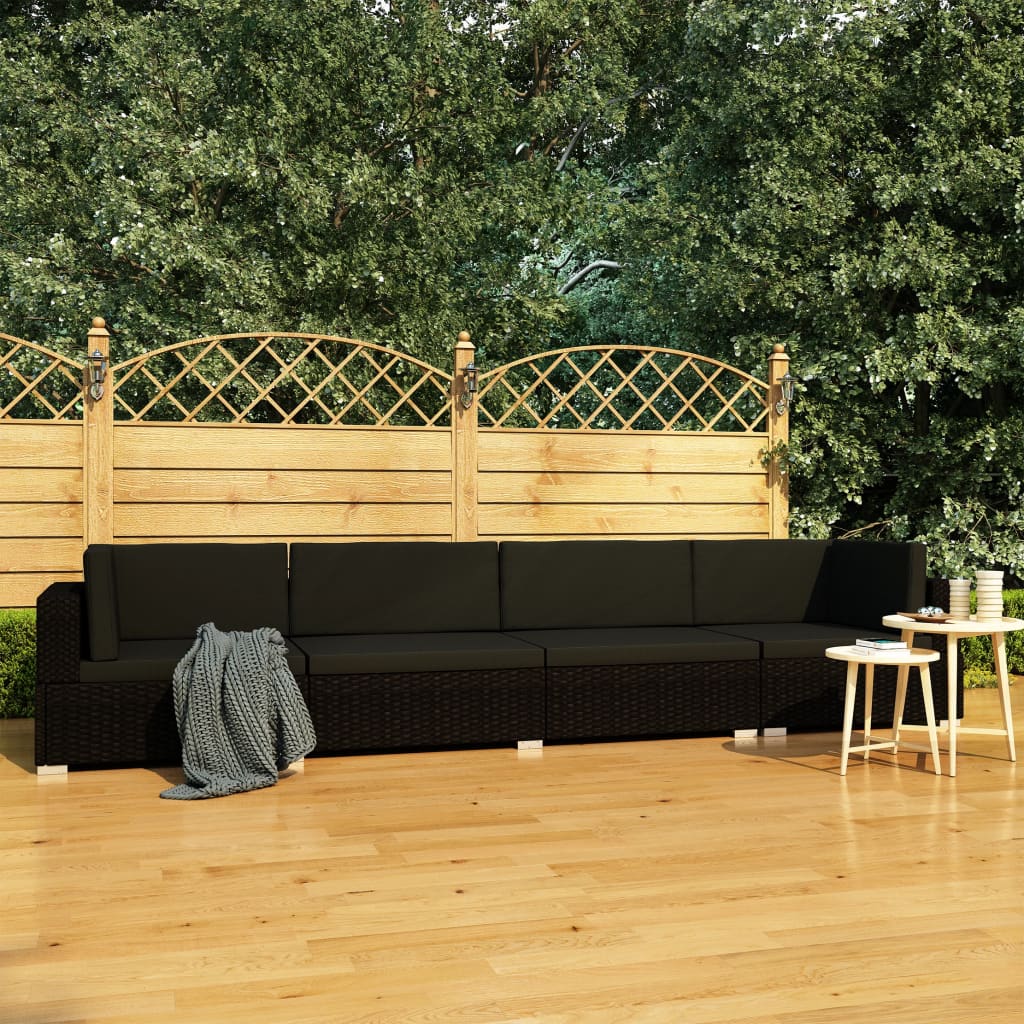 Salon de jardin 4 pcs avec coussins résine tressée noir - XIOS
