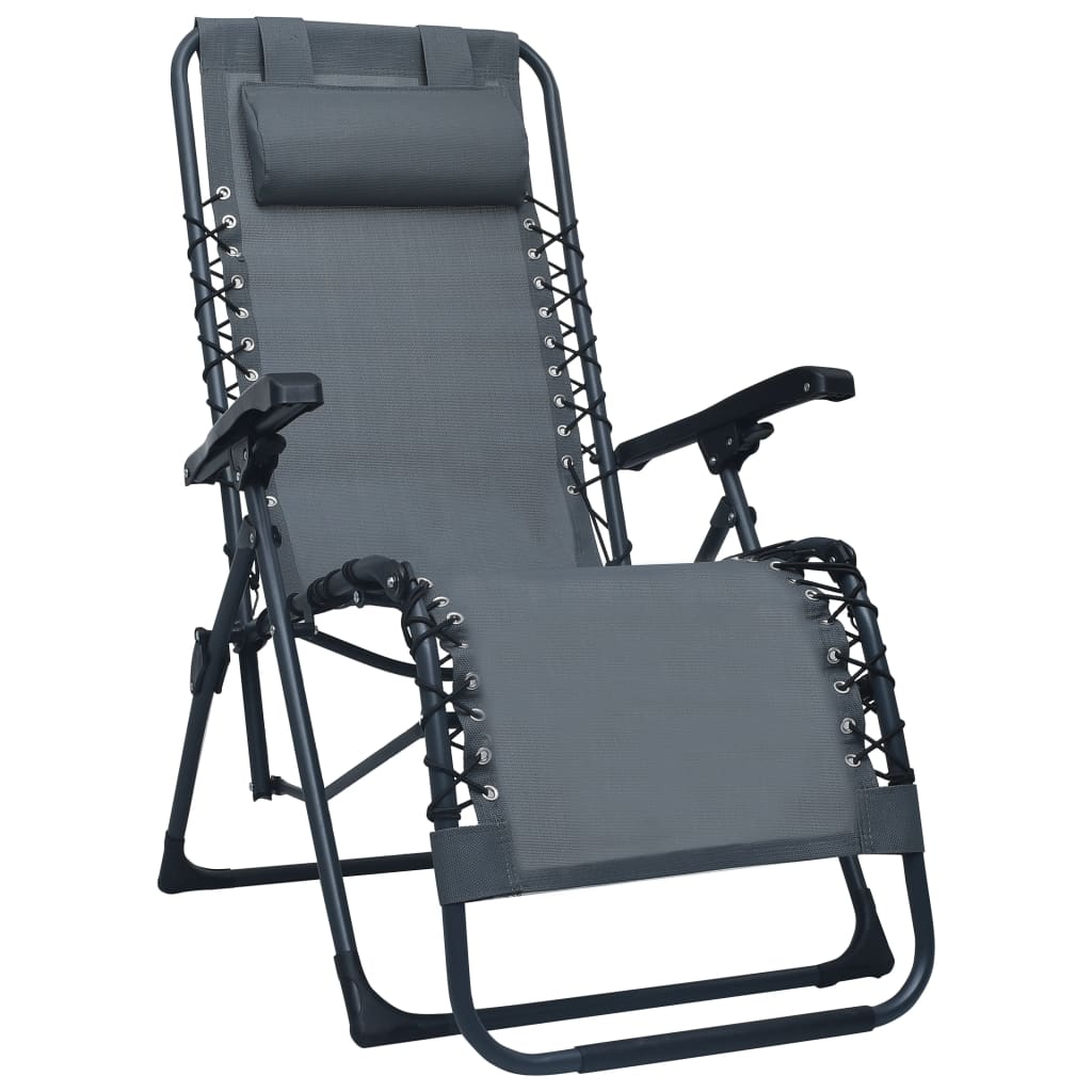 Chaise pliable de terrasse Gris Textilène Bains de soleil vidaXL