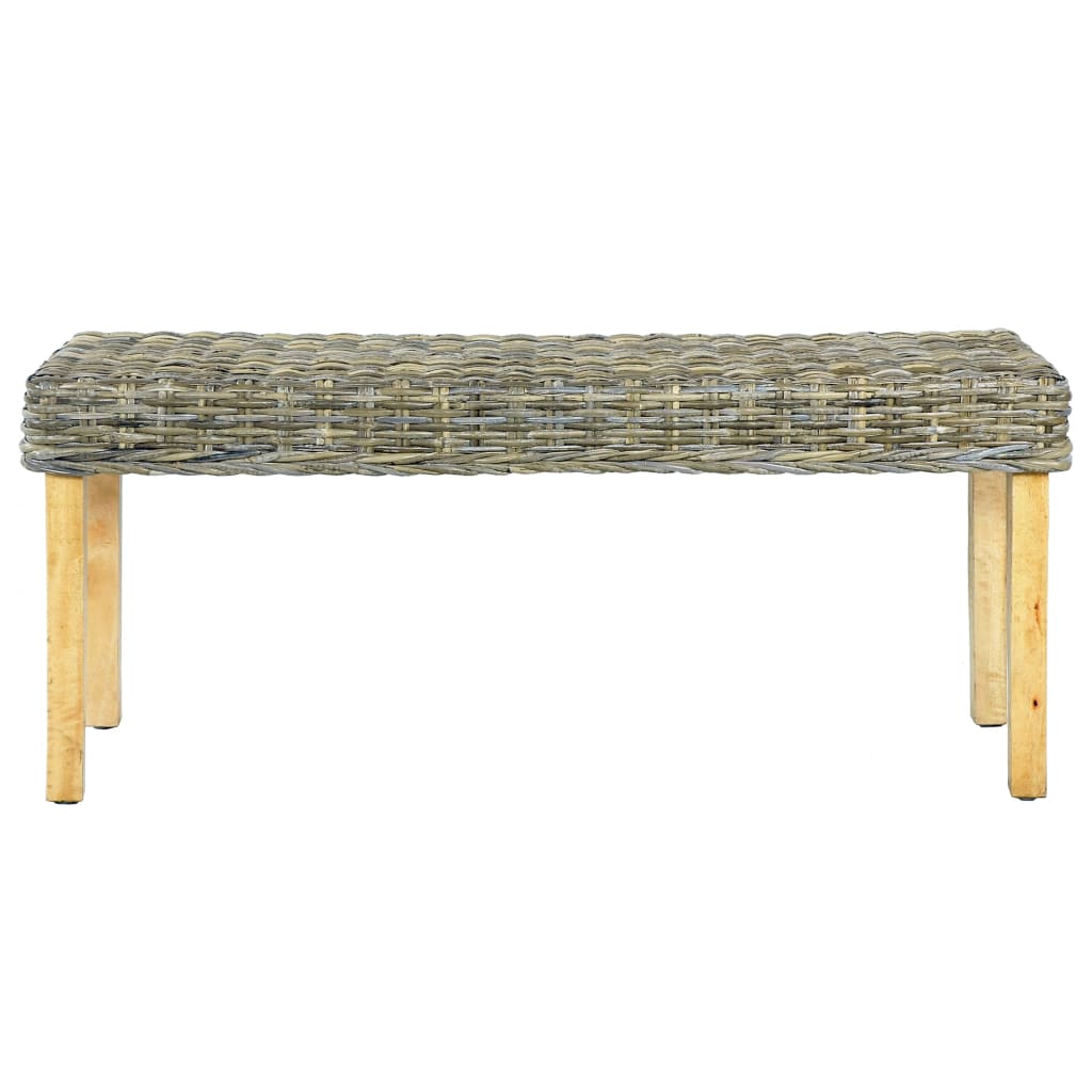Banc 110 cm Rotin naturel kubu et bois d'acajou massif