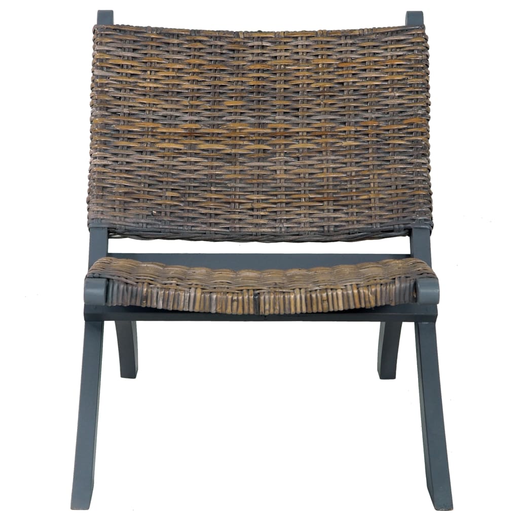 Chaise de relaxation rotin kubu naturel et bois d'acajou massif