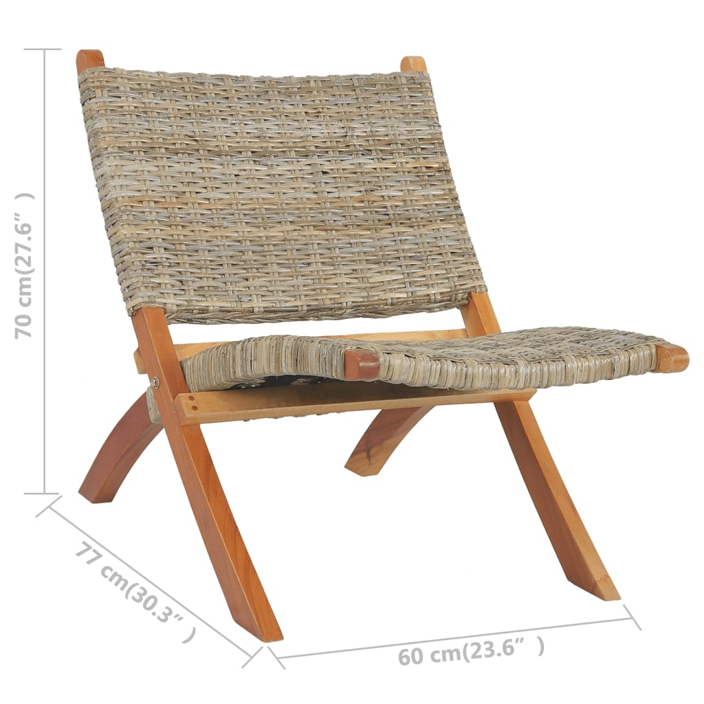 Chaise de relaxation rotin kubu naturel et bois d'acajou massif - XIOS