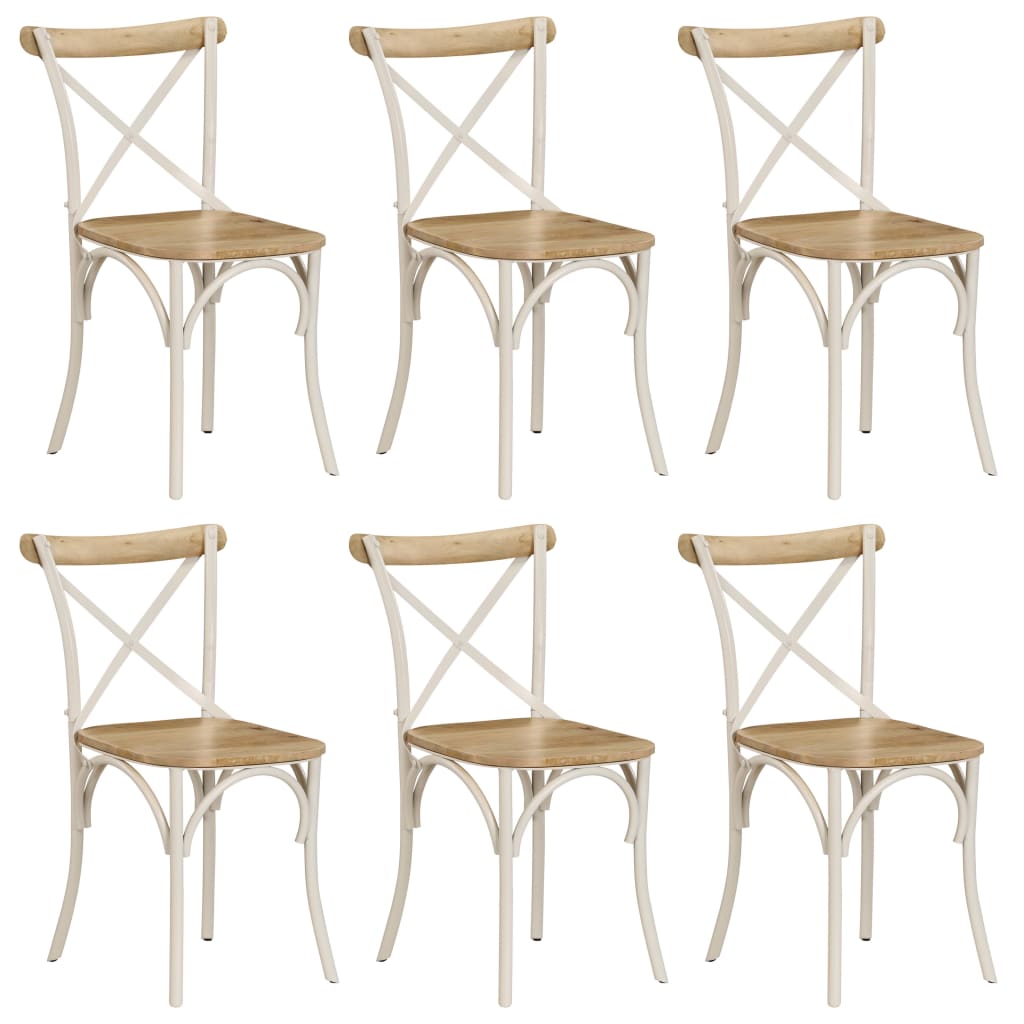 Chaises à dossier croisé lot de 6 blanc bois de manguier massif - XIOS
