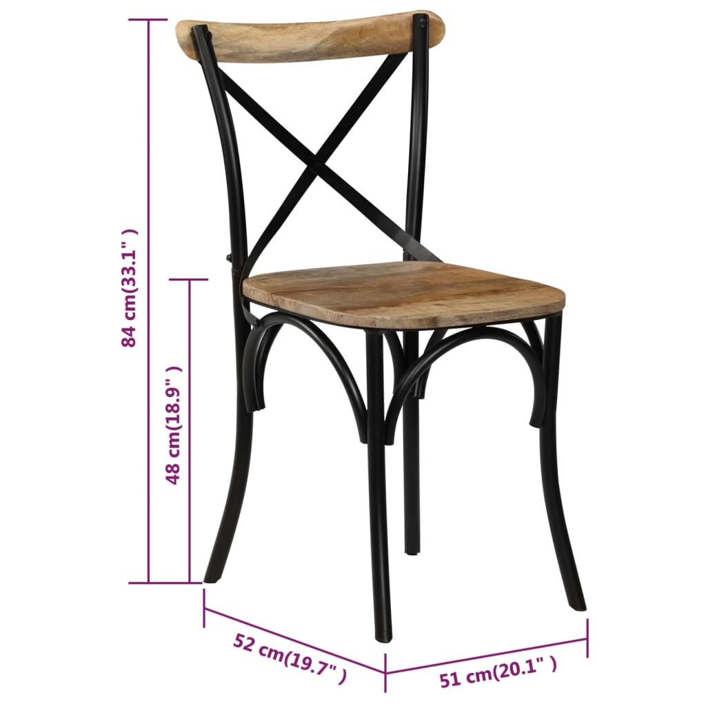 Chaises à dossier croisé lot de 6 noir bois de manguier massif - XIOS