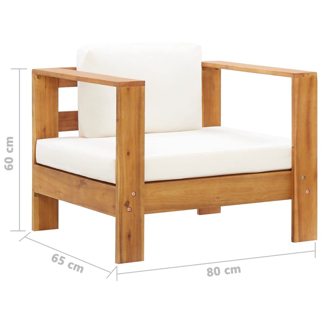 Chaise de jardin avec coussin Crème Bois d'acacia solide Éléments pour canapés modulables de jardin vidaXL
