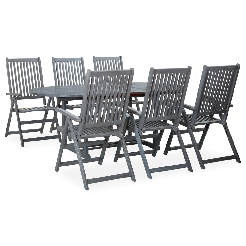 Ensemble à manger d'extérieur 7 pcs Bois d'acacia solide Gris - XIOS