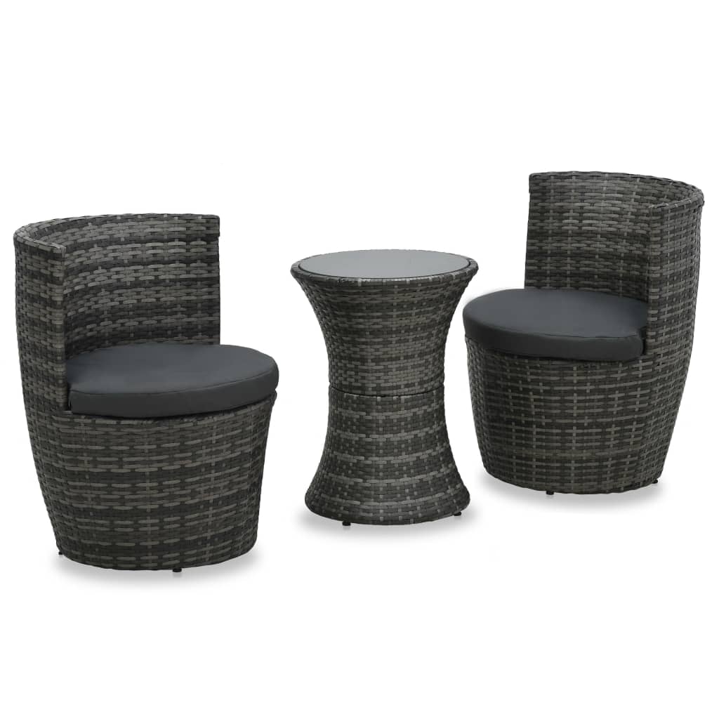 Ensemble de bistro 3 pcs avec coussins Résine tressée Gris - XIOS