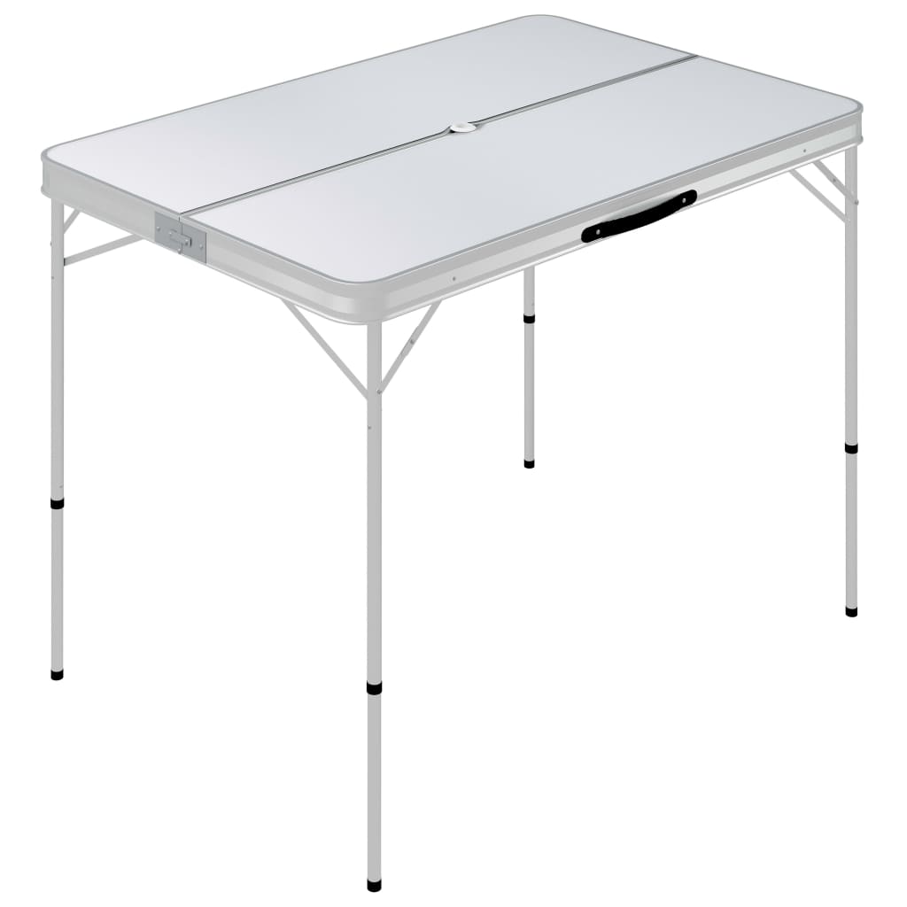 Table de camping pliable avec 2 bancs Aluminium Blanc Meubles de camping vidaXL