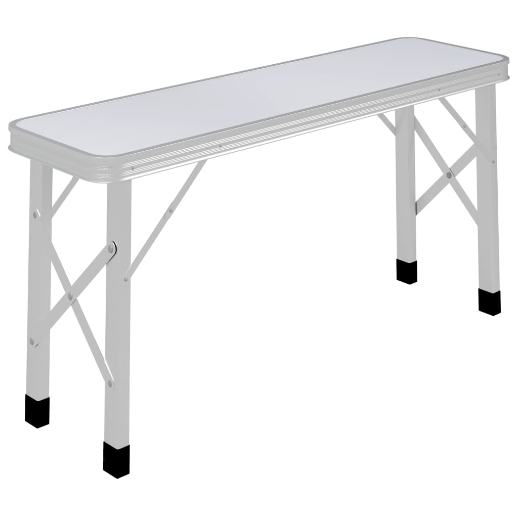 Table de camping pliable avec 2 bancs Aluminium Blanc Meubles de camping vidaXL