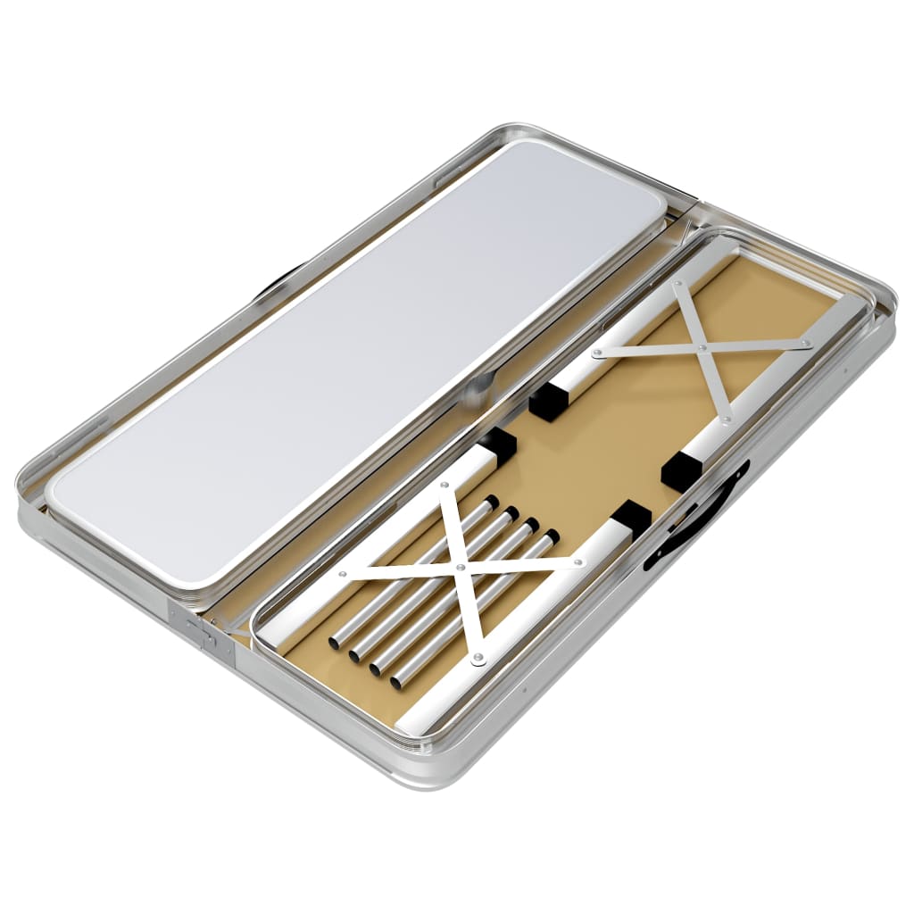 Table de camping pliable avec 2 bancs Aluminium Blanc Meubles de camping vidaXL