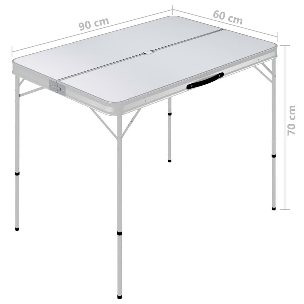 Table de camping pliable avec 2 bancs Aluminium Blanc Meubles de camping vidaXL