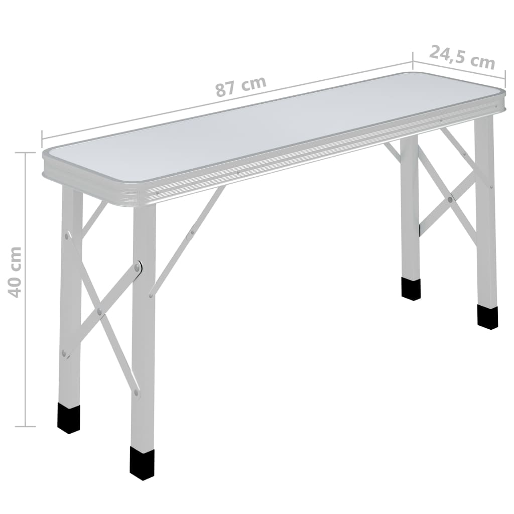 Table de camping pliable avec 2 bancs Aluminium Blanc Meubles de camping vidaXL